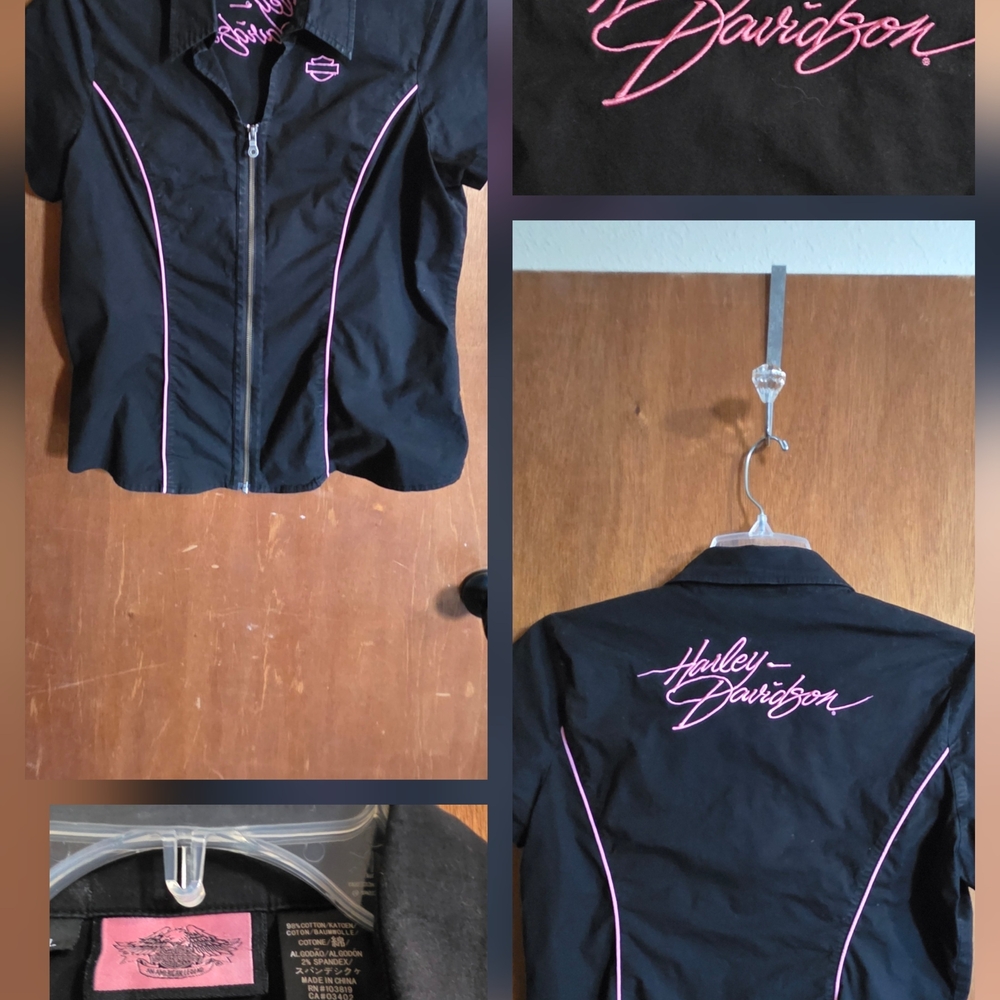 Harley-Davidson Black Shirt with Pink Embroidery